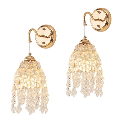 2-Pack Vintage Crystal Wall Sconce Fixture with Hanging Crystals, Gold Luxury Crystal Drops Shade Wall Light