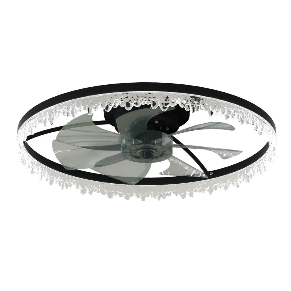 23.6 Inch Modern Ceiling Fans with Lights and Remote Dimmable Fandelier LED Fan Light, Low Profile Flush Mount Ceiling Fan Lights