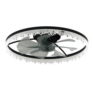 23.6 Inch Modern Ceiling Fans with Lights and Remote Dimmable Fandelier LED Fan Light, Low Profile Flush Mount Ceiling Fan Lights