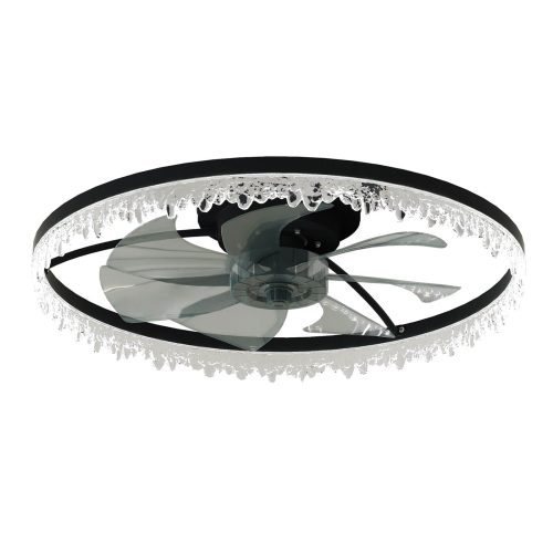 23.6 Inch Modern Ceiling Fans with Lights and Remote Dimmable Fandelier LED Fan Light, Low Profile Flush Mount Ceiling Fan Lights