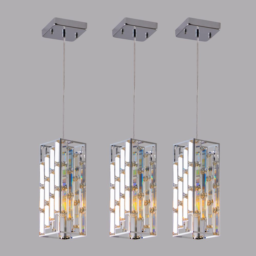 Modern 3-Light Black Crystal Pendant Lights Adjustable Height Kitchen Island Lighting