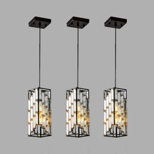 3-Light Square Crystal Pendant Light Modern Kitchen Island Lighting