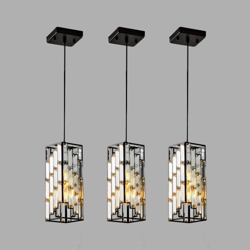 3-Light Square Crystal Pendant Light Modern Kitchen Island Lighting
