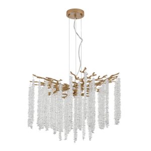 Crystal Tree Branches Chandeliers Luxury Round Raindrop Pendant Light Fixture Ceiling Hanging Light for Dining Room Bedroom Living Room