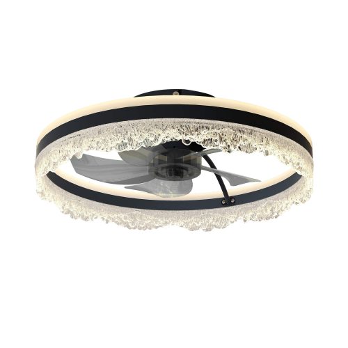 20 Inch Black Ceiling Fan with Light Flush Mount Remote Control, with 6 Speeds for Living Room, Bedroom