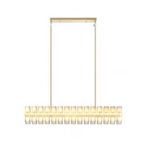 54 Inch Gold Crystal Linear Chandelier, Modern Large Rectangle 60-Lights Pendant Lighting Fixture Adjustable Height