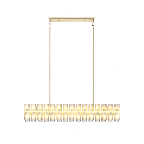 54 Inch Gold Crystal Linear Chandelier, Modern Large Rectangle 60-Lights Pendant Lighting Fixture Adjustable Height