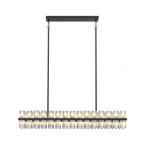 54 Inch Black Crystal Linear Chandelier, Modern Large Rectangle 60-Lights Pendant Lighting Fixture Adjustable Height
