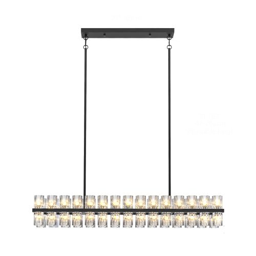 54 Inch Black Crystal Linear Chandelier, Modern Large Rectangle 60-Lights Pendant Lighting Fixture Adjustable Height