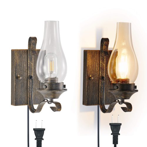 2-Pack Wall Sconce Vintage with Clear Glass Shade, Hallway Light Fixture Sconces Wall Lighting