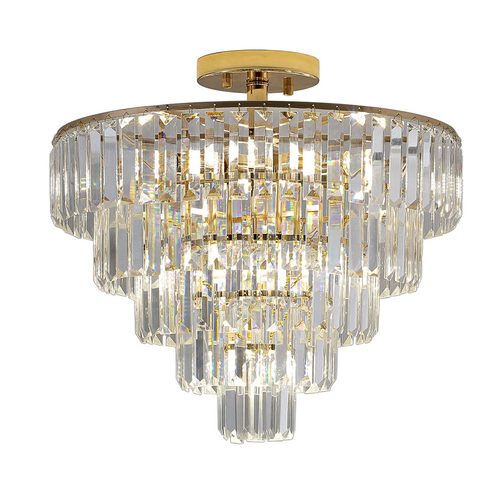Crystal Chandelier Gold Flush Mount Ceiling Light 5 Tiers Crystals Pendant Lighting Fixture for Bedroom Hallway Living Room