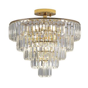 Crystal Chandelier Gold Flush Mount Ceiling Light 5 Tiers Crystals Pendant Lighting Fixture for Bedroom Hallway Living Room