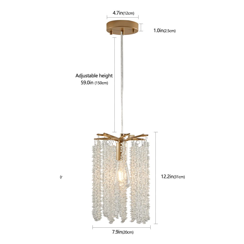 3-Light Gold Branch Crystal Chandelier Elegant Hanging Fixture for Bedroom Kitchen Island Entryway