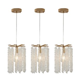 3-Light Gold Branch Crystal Chandelier Elegant Hanging Fixture for Bedroom Kitchen Island Entryway