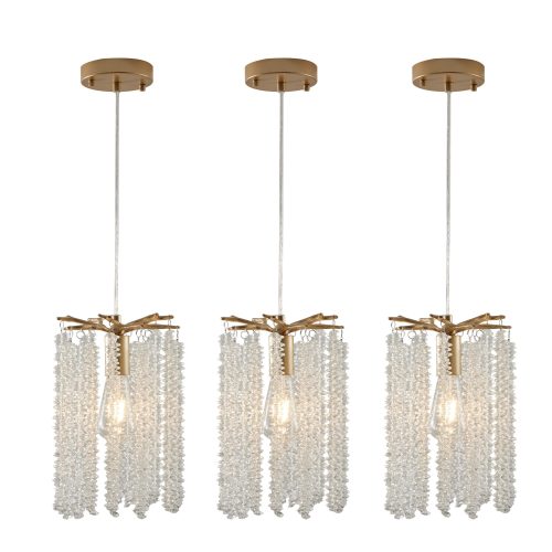 3-Light Gold Branch Crystal Chandelier Elegant Hanging Fixture for Bedroom Kitchen Island Entryway