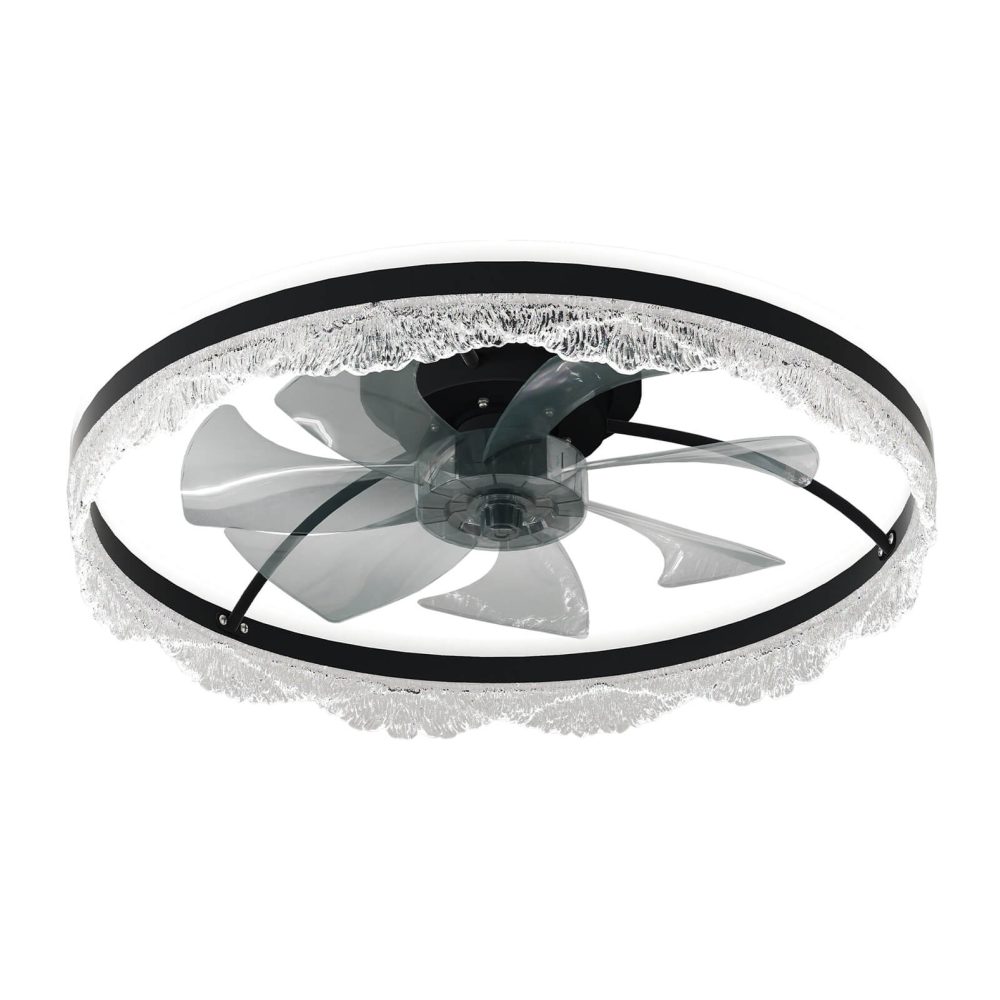 23.6 Inch Black Ceiling Fan with Light Flush Mount Remote Control, with 6 Speeds for Living Room, Bedroom