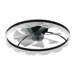 23.6 Inch Black Ceiling Fan with Light Flush Mount Remote Control, with 6 Speeds for Living Room, Bedroom