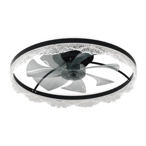 23.6 Inch Black Ceiling Fan with Light Flush Mount Remote Control, with 6 Speeds for Living Room, Bedroom