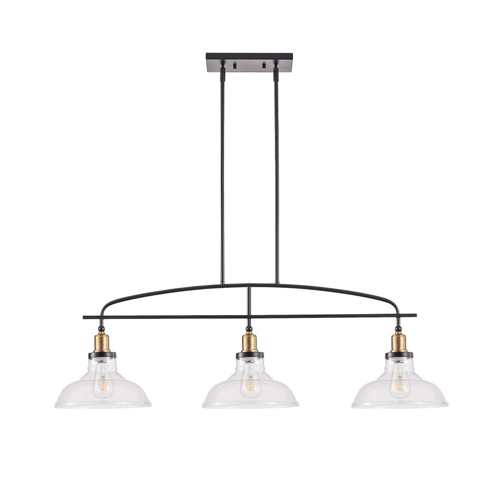 3-Light Adjustable Pendant Light Fixture for Kitchen Island, Modern Industrial Glass Linear Chandelier for Dining Room