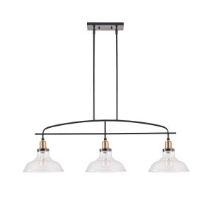 3-Light Adjustable Pendant Light Fixture for Kitchen Island, Modern Industrial Glass Linear Chandelier for Dining Room