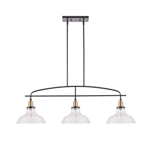 3-Light Adjustable Pendant Light Fixture for Kitchen Island, Modern Industrial Glass Linear Chandelier for Dining Room