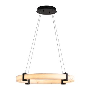 LED Ring Chandelier Modern Black for Dining Room, Circular Flush Mount Ceiling Chandelier Light