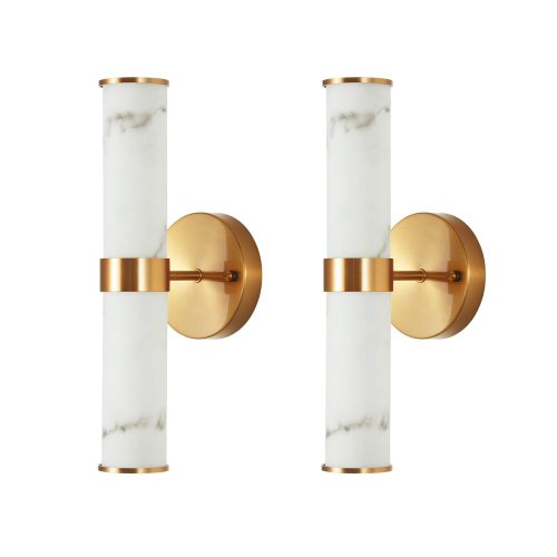 Modern Alabaster LED Wall Sconces 3000K Warm White Set of 2
