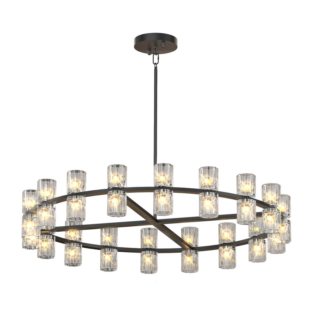 Crystal Chandelier, 36 Inch Round Black Ceiling Light, Modern Ceiling Light for Dining Room, Kitchen Island, Entryway & Bedroom