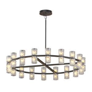 Crystal Chandelier, 36 Inch Round Black Ceiling Light, Modern Ceiling Light for Dining Room, Kitchen Island, Entryway & Bedroom