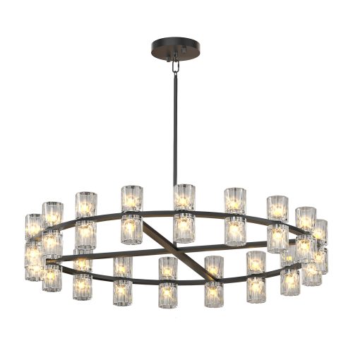 Crystal Chandelier, 36 Inch Round Black Ceiling Light, Modern Ceiling Light for Dining Room, Kitchen Island, Entryway & Bedroom
