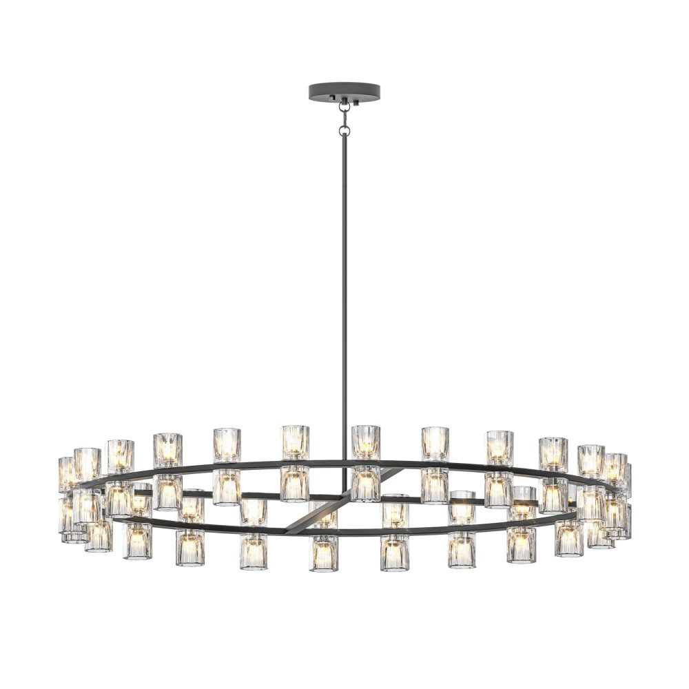 Crystal Chandelier, 48 Inch Round Black Ceiling Light, Modern Ceiling Light for Dining Room, Kitchen Island, Entryway & Bedroom