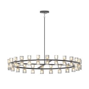 Crystal Chandelier, 48 Inch Round Black Ceiling Light, Modern Ceiling Light for Dining Room, Kitchen Island, Entryway & Bedroom