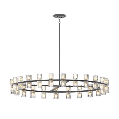 Crystal Chandelier, 48 Inch Round Black Ceiling Light, Modern Ceiling Light for Dining Room, Kitchen Island, Entryway & Bedroom