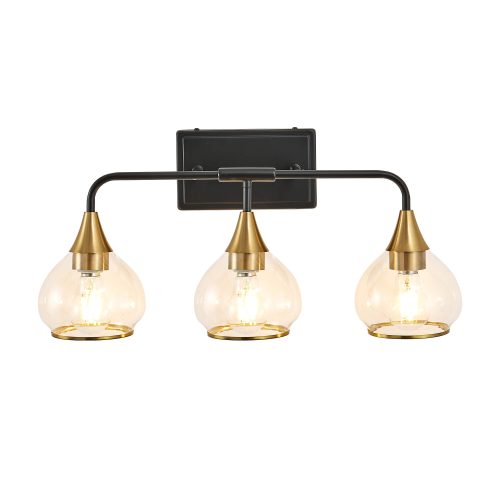 3-Light Black Bathroom Vanity Light, Modern Vanity Lighting Fixture for Bathroom