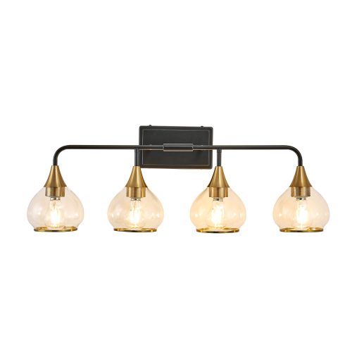 4-Light Black Bathroom Vanity Light, Modern Vanity Lighting Fixture for Bathroom