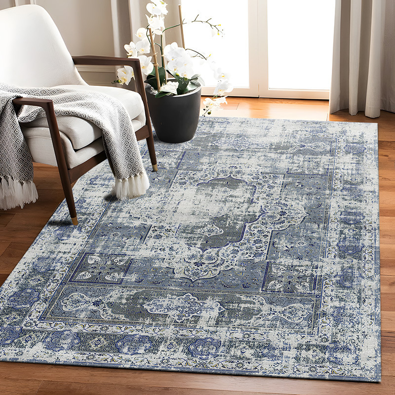 Jeedeson 8’x10′ Blue Grey Antique Area Rug Fully Washable Non Slip Short Pile Rug for Family House