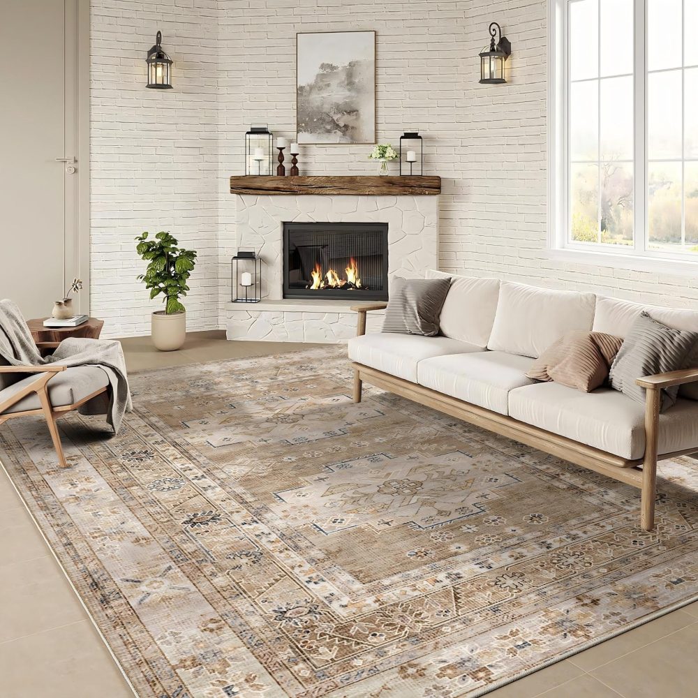 Jeedeson 5×7 Boho Medallion Area Rug, Washable Non Slip Stain Resistant Vintage Carpet for Living Room, Bedroom, Dining Room & Home Office