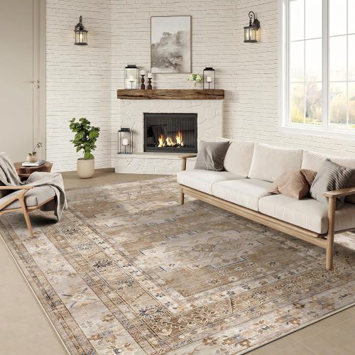 Jeedeson 5×7 Boho Medallion Area Rug, Washable Non Slip Stain Resistant Vintage Carpet for Living Room, Bedroom, Dining Room & Home Office