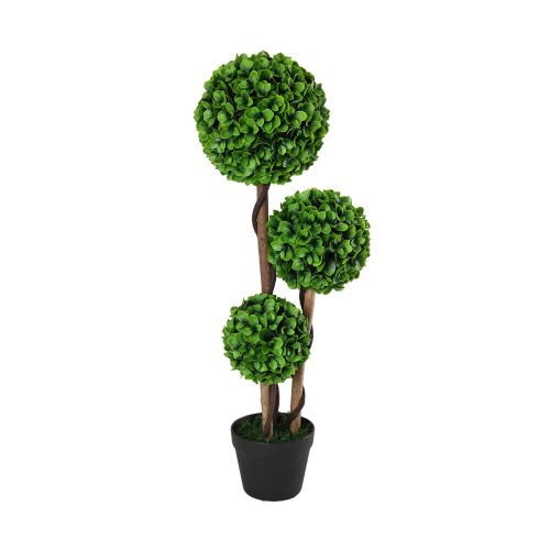 Jeedeson 3 ft. Artificial Topiary Tree,Triple Ball-Shaped Green Waterproof Faux Plant with Pot for Home