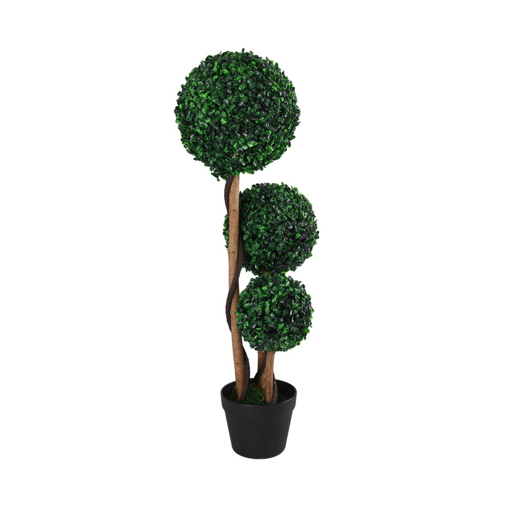 Jeedeson 35.43 Inch 3-Ball Artificial Topiaries, Lifelike Eco-Friendly PP Faux Boxwood Tree for Indoor Outdoor Home Garden Landscaping Decor
