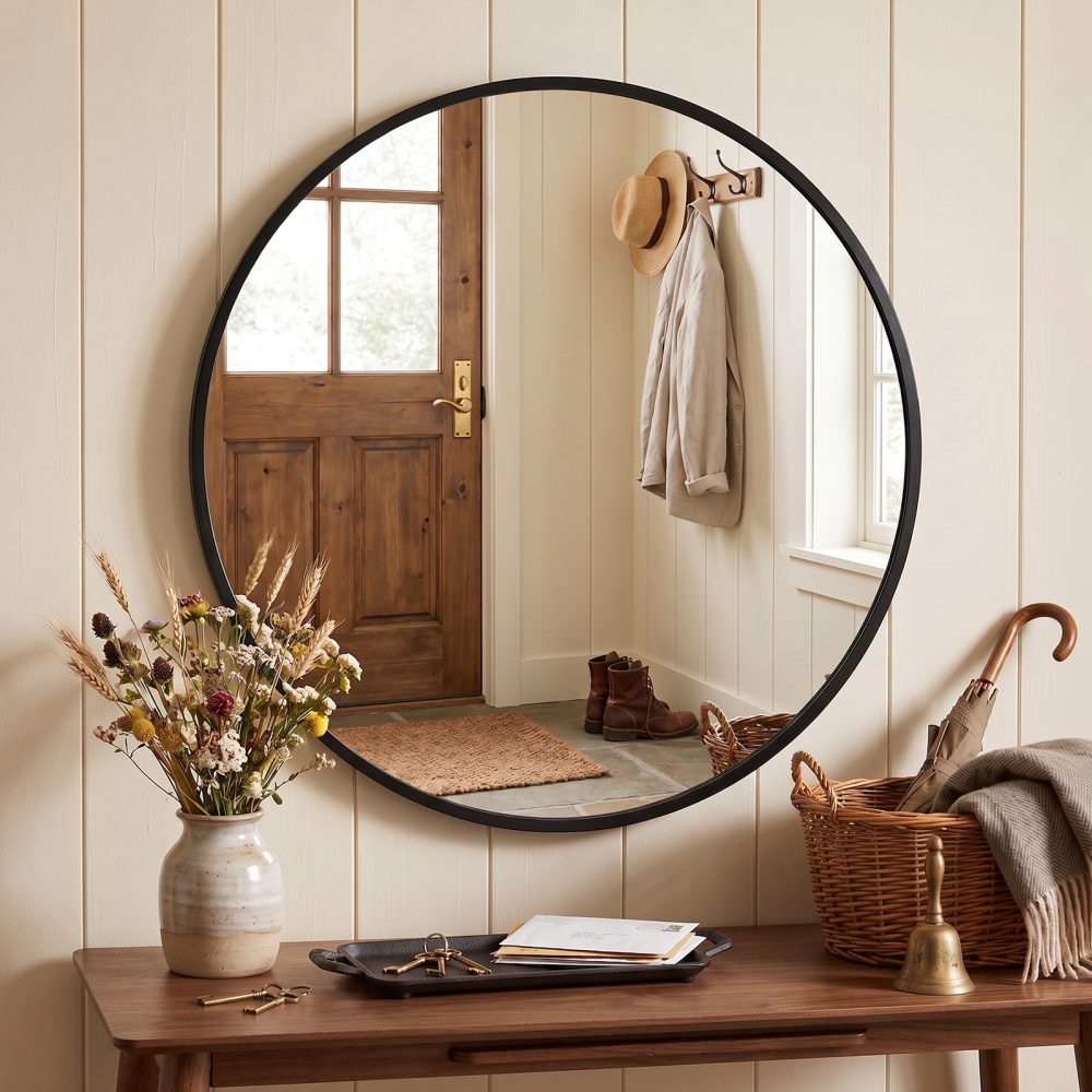 Jeedeson 19.69 Inch Round Bathroom Mirror, Black Aluminum Alloy Frame Explosion-Proof High-Definition Mirror for Bathroom Entryway Living Room Decor
