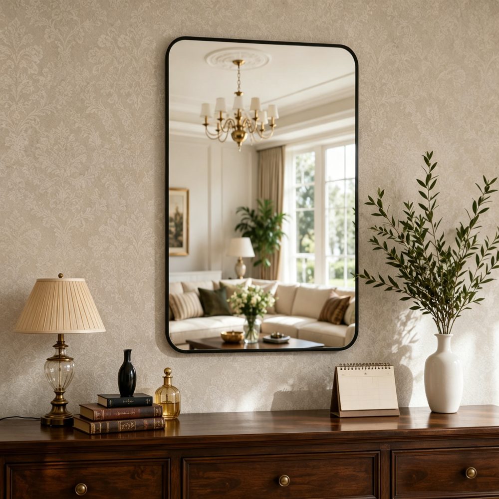 Jeedeson 30×20 Inch Bathroom Mirrors, Modern Black Aluminum Frame High-Definition Shatter-Resistant Vanity Mirror for Home Bathroom Decor