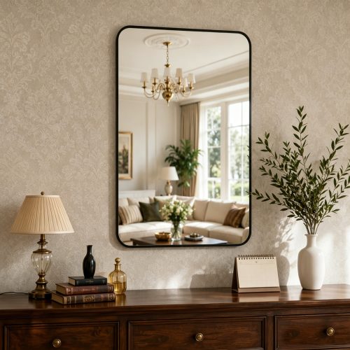 Jeedeson 30×20 Inch Bathroom Mirrors, Modern Black Aluminum Frame High-Definition Shatter-Resistant Vanity Mirror for Home Bathroom Decor