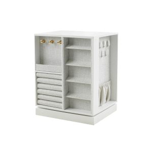 360° Rotating Jewelry Organizer White Storage Tower with Removable Drawers