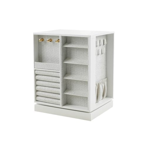 360° Rotating Jewelry Organizer White Storage Tower with Removable Drawers