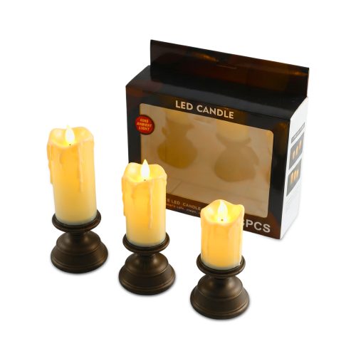 Jeedeson 3-Piece Set Flickering Ivory LED Candles with Remote Control, Warm Light Flameless Fake Candles for Home Wedding Romantic Decor