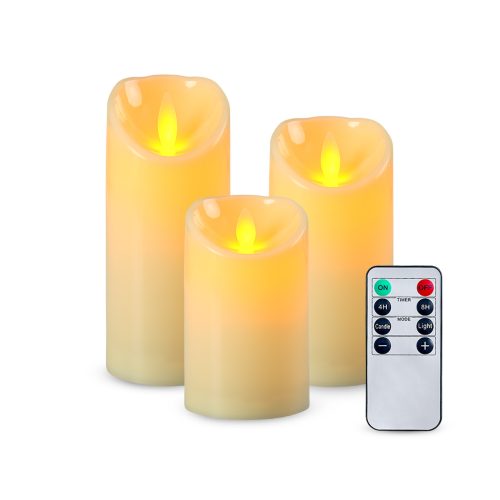 Jeedeson 3-Piece Set Waterproof Flameless LED Pillar Candles with Remote Timer