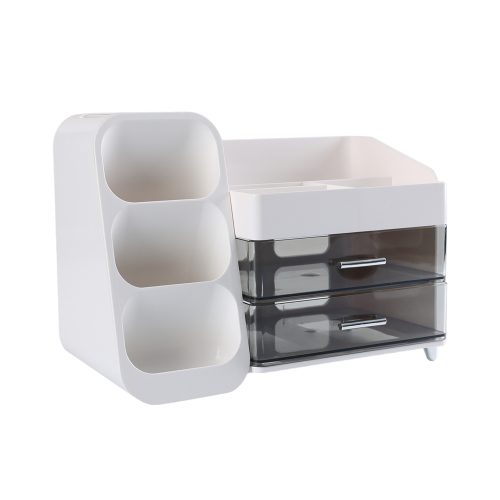 Jeedeson 7.09 in. H White Large Capacity Plastic Makeup Organizer with Brush Holder