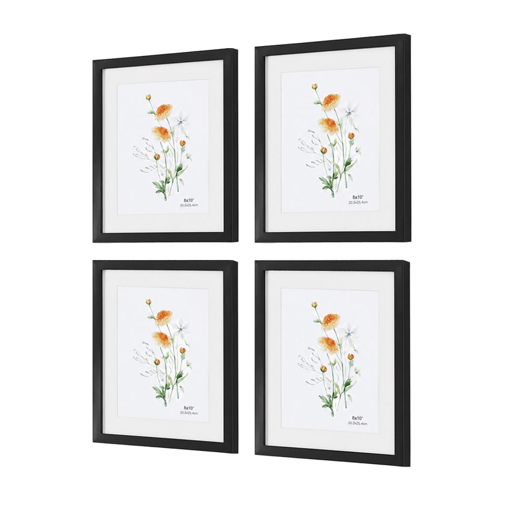 Jeedeson 4-Pack 8″x10″ Black Picture Frames, Classic Photo Frames with White Mat & Plexiglass for Wall & Desktop Display