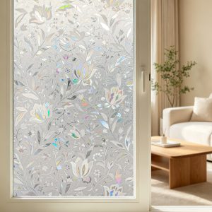 Jeedeson Glass Window Film Tulip Pattern Static Cling, No Glue Reusable Privacy Decorative Window Sticker, 35.43"×78.74"